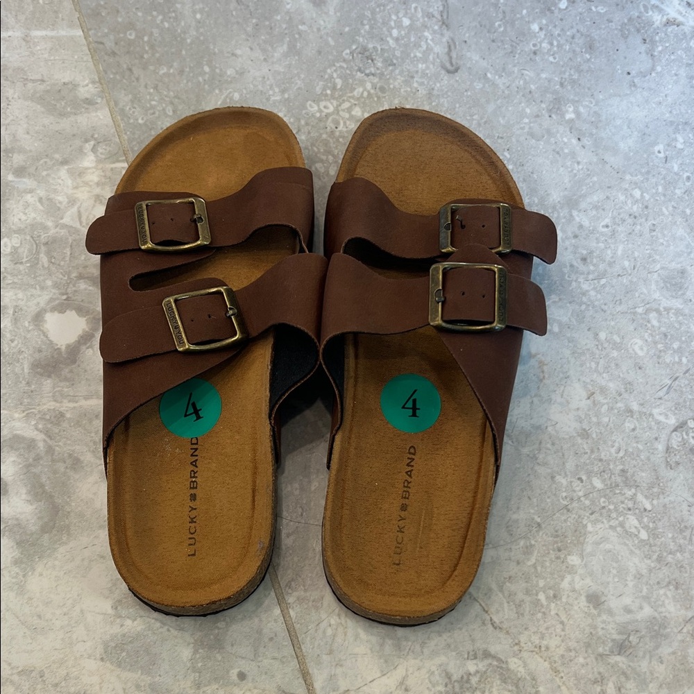 🆕Boys Lucky Brand Brown Slide Sandals with Buckles - Size 4